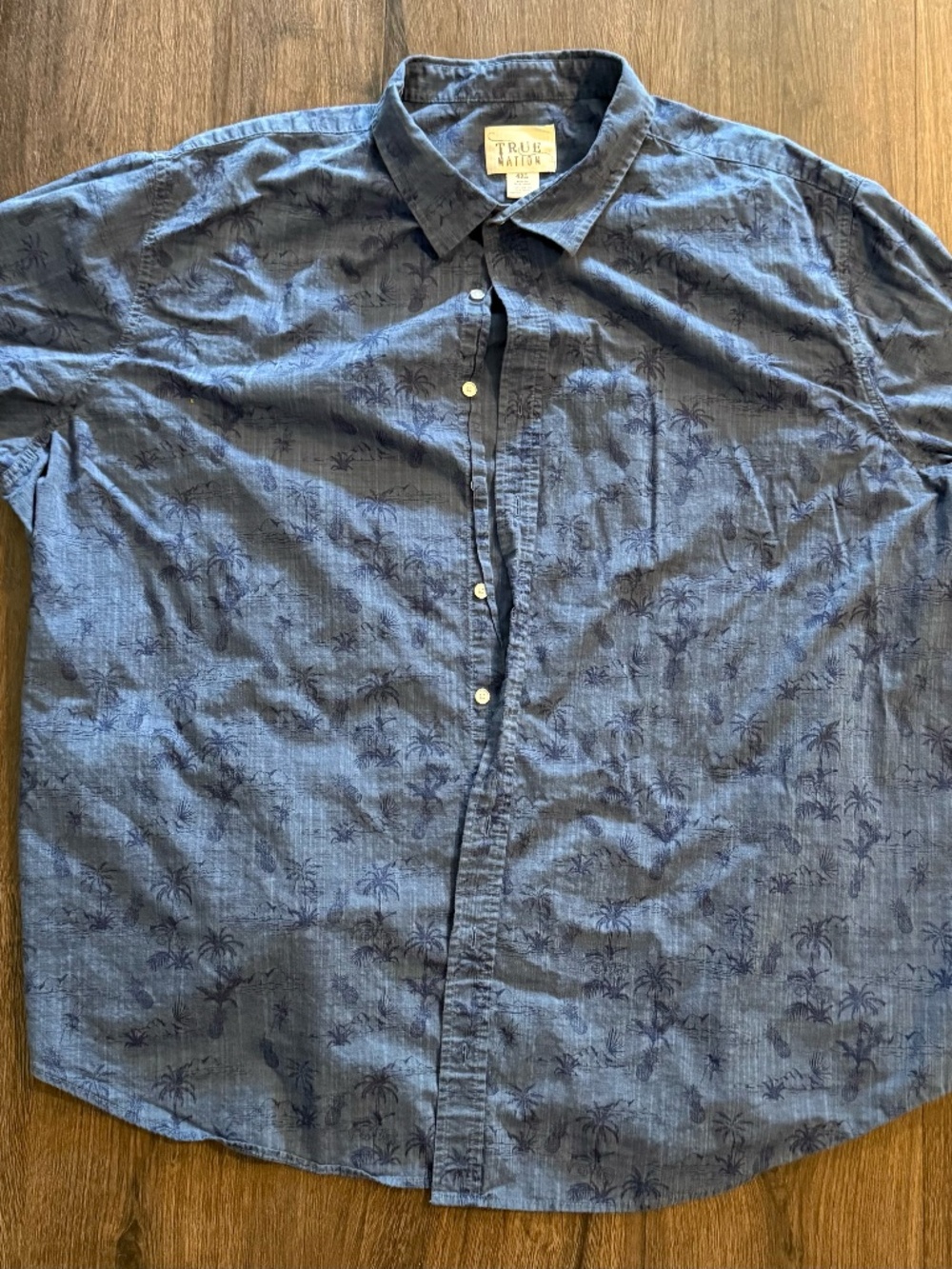True Nation Men's Big & Tall Tropical Button Up Shirt - Blue - Size 4XL